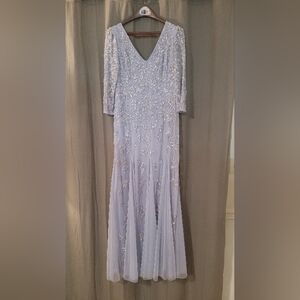 Oleg Cassini Three Quarter Sleeve beaded V-Neck sheath